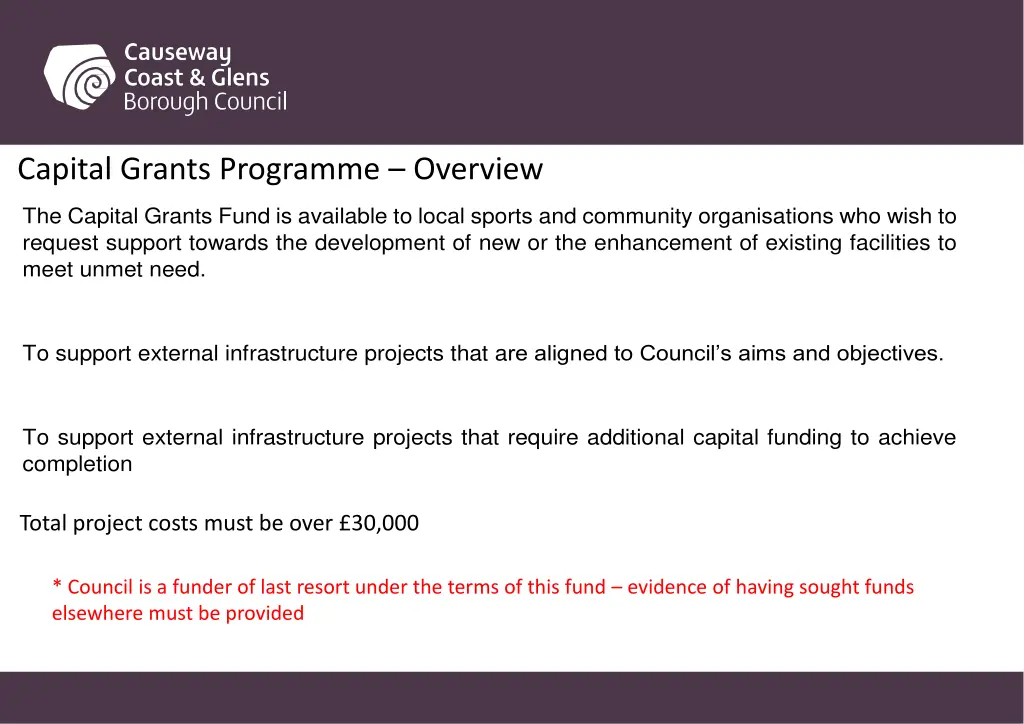 capital grants programme overview