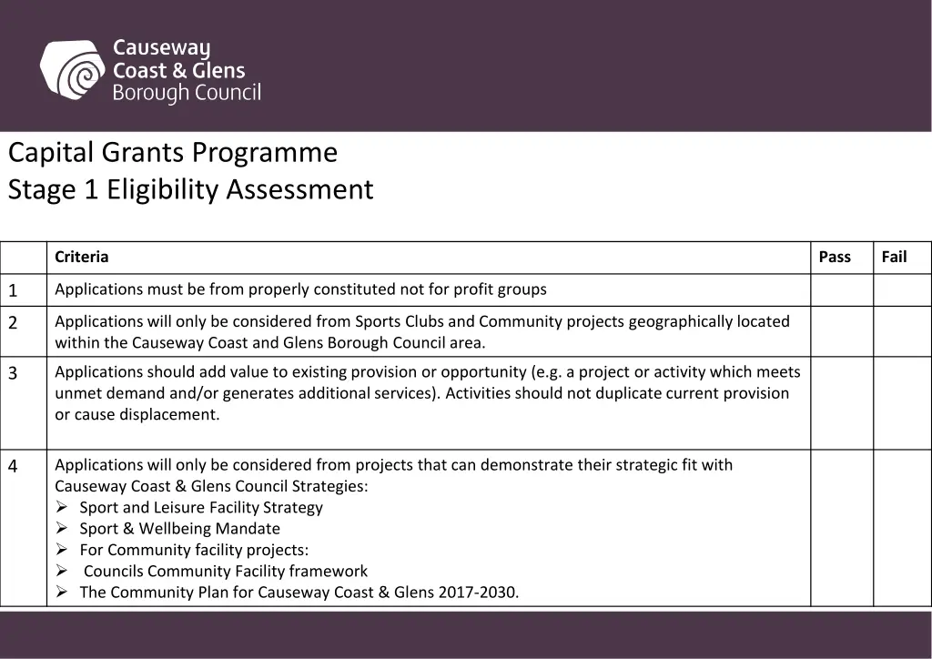 capital grants programme stage 1 eligibility