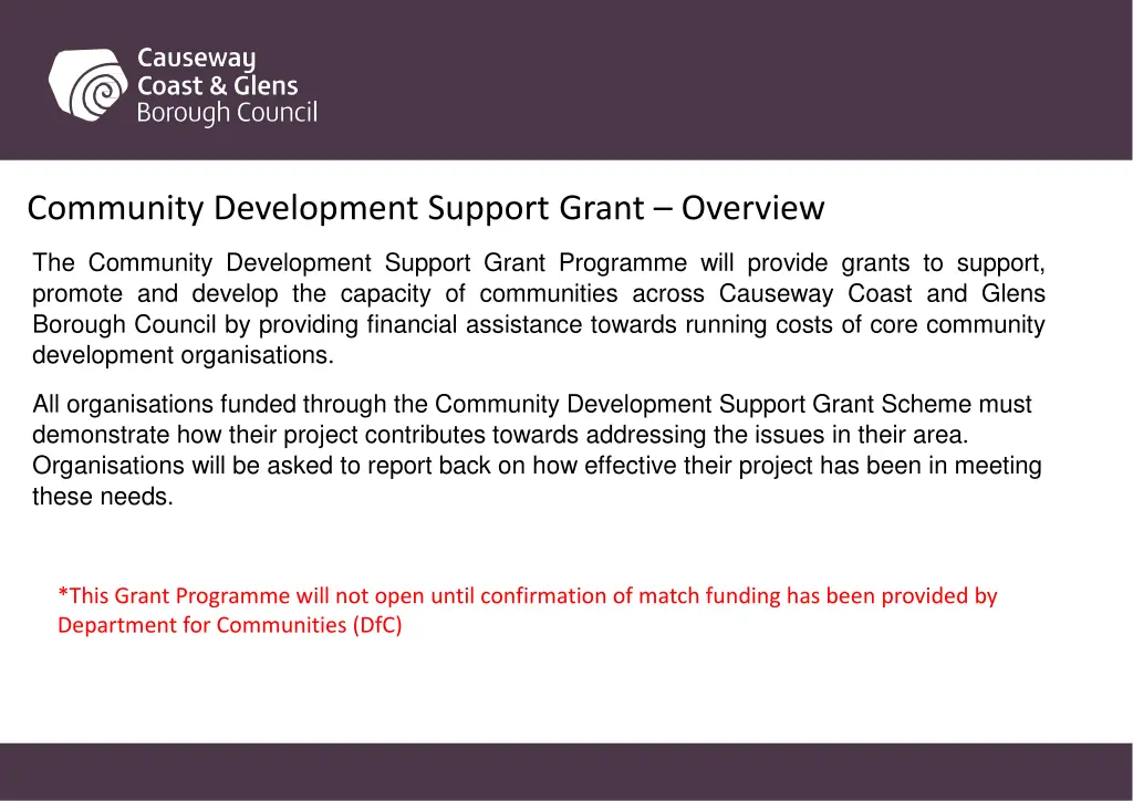 community development support grant overview