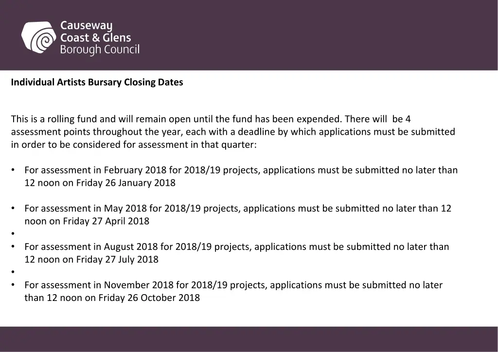 individual artists bursary closing dates