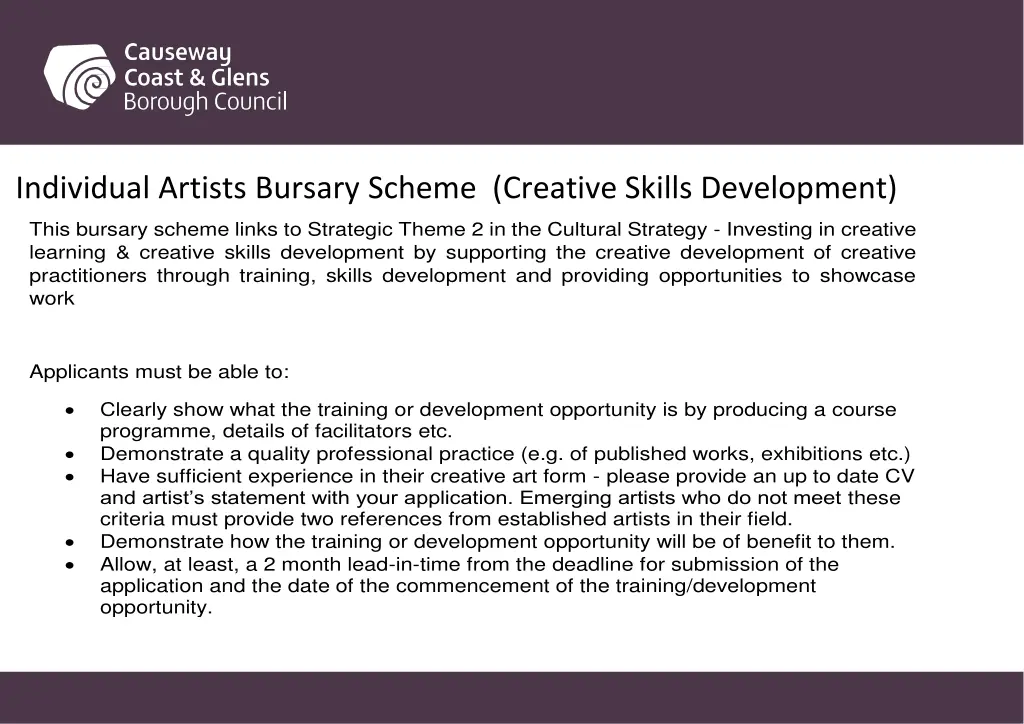 individual artists bursary scheme creative skills