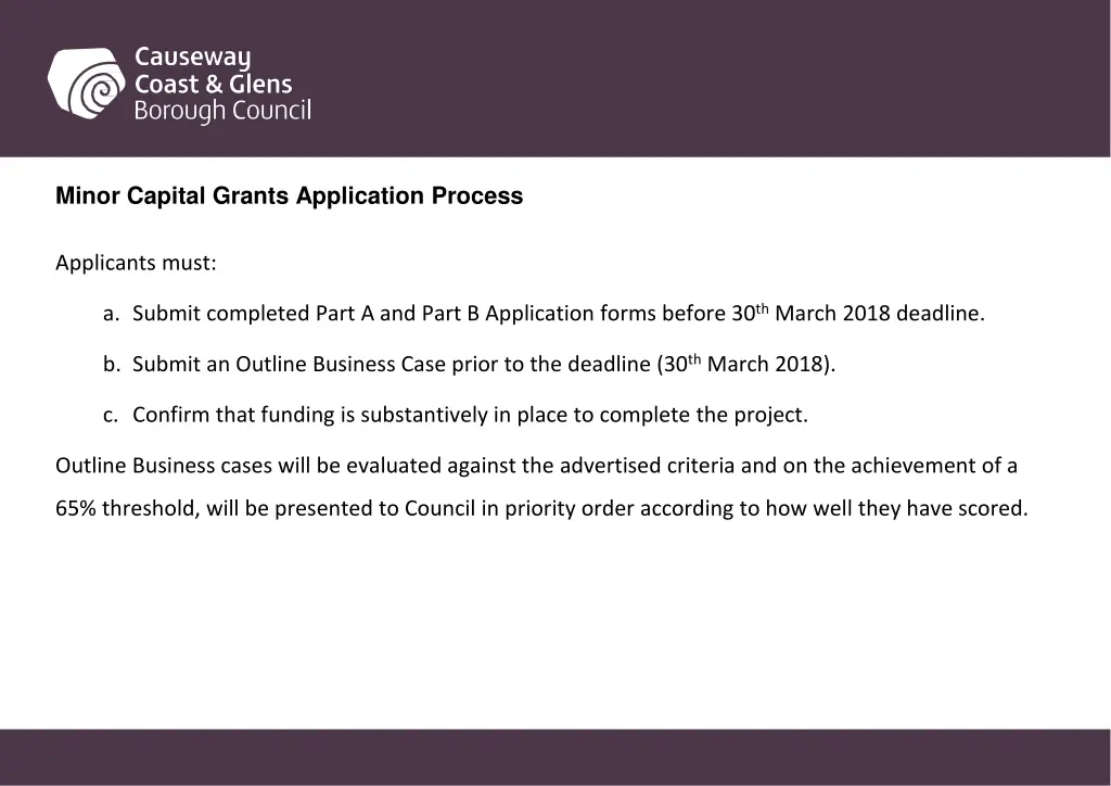 minor capital grants application process