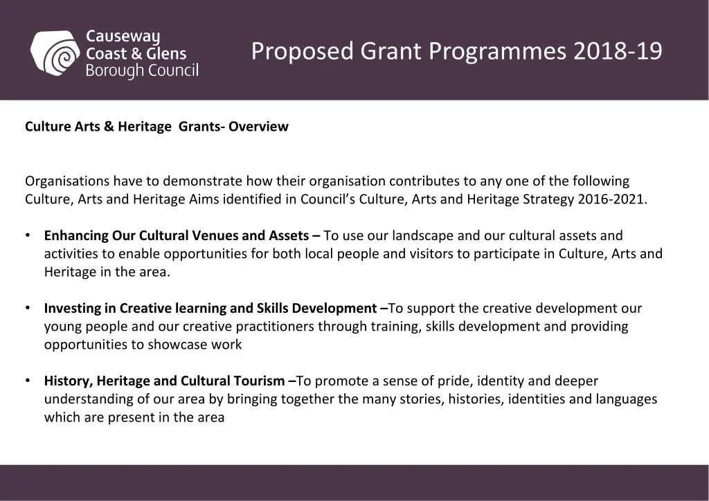 proposed grant programmes 2018 19