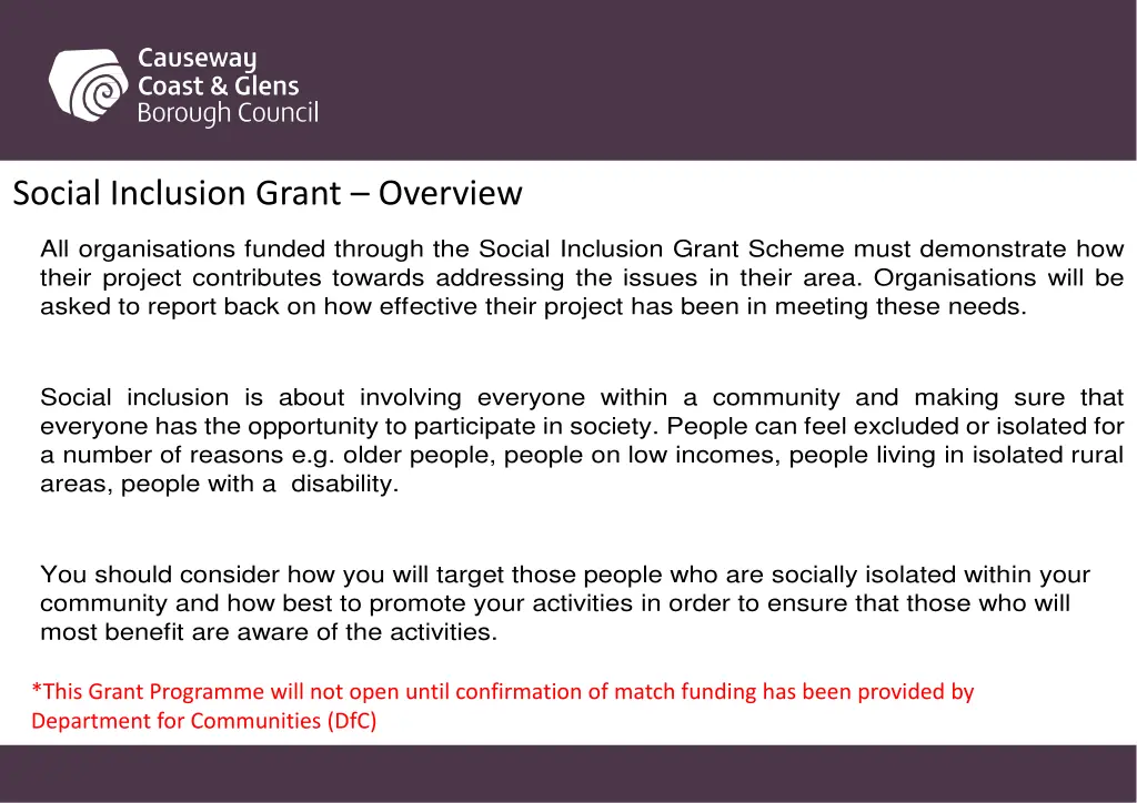 social inclusion grant overview