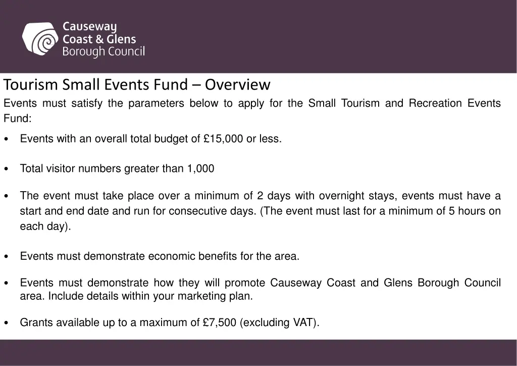 tourism small events fund overview events must