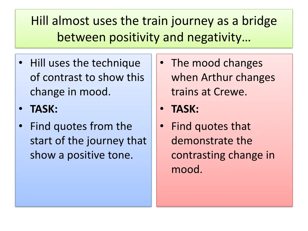 hill almost uses the train journey as a bridge