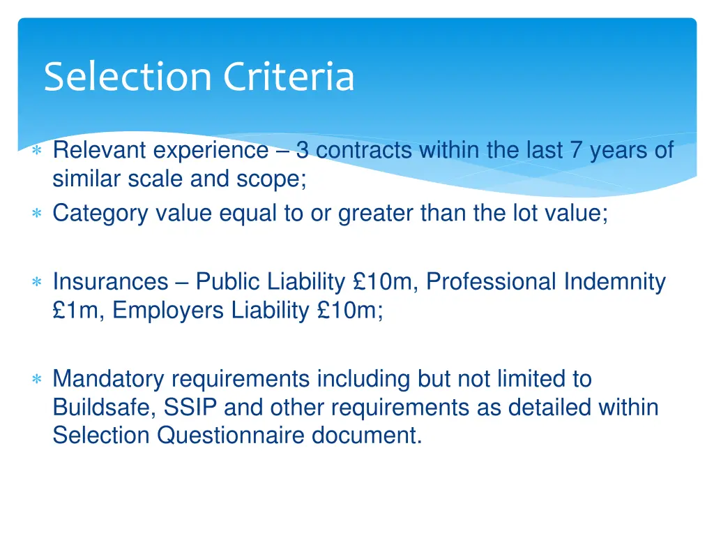 selection criteria