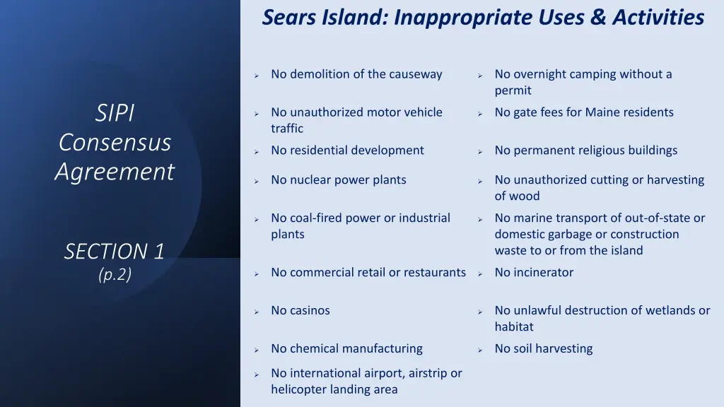 sears island inappropriate uses activities