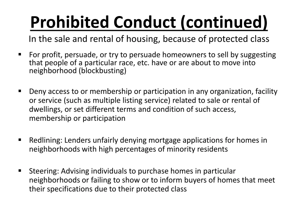 prohibited conduct continued in the sale