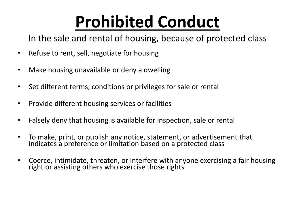 prohibited conduct in the sale and rental