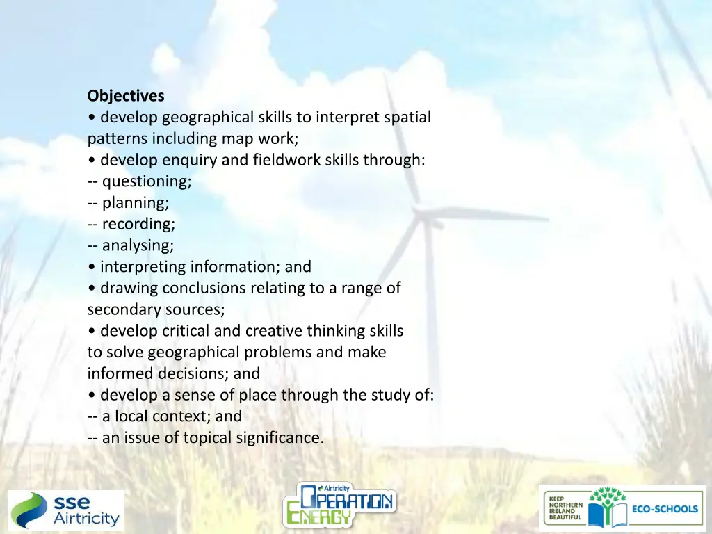 objectives develop geographical skills