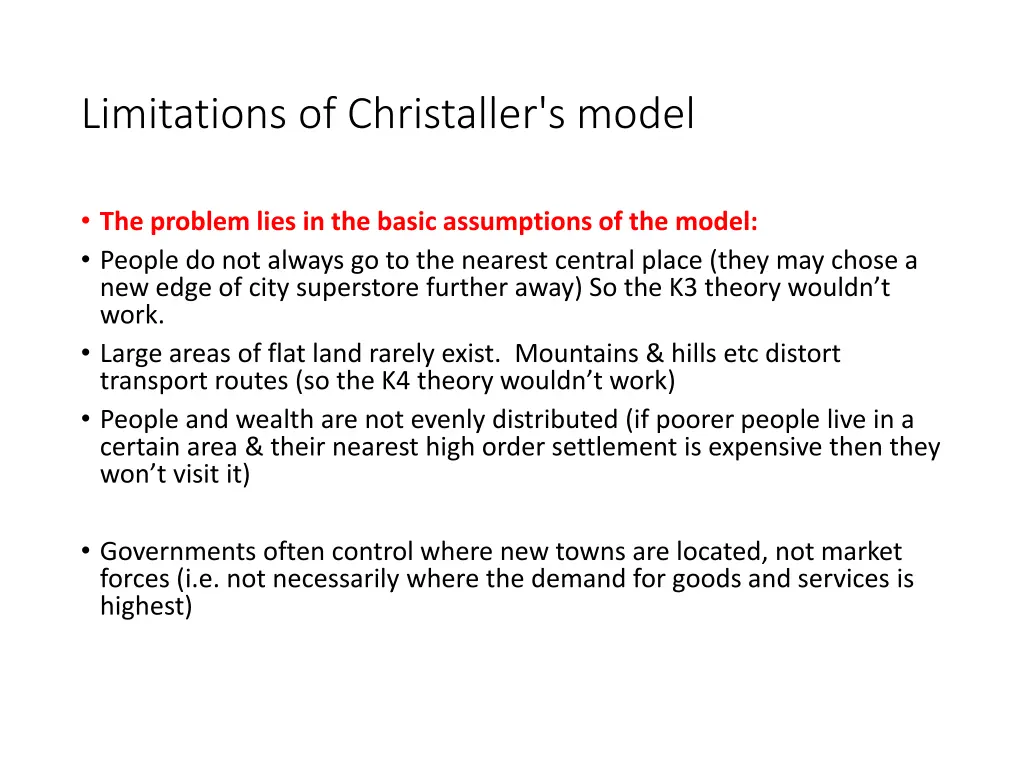 limitations of christaller s model