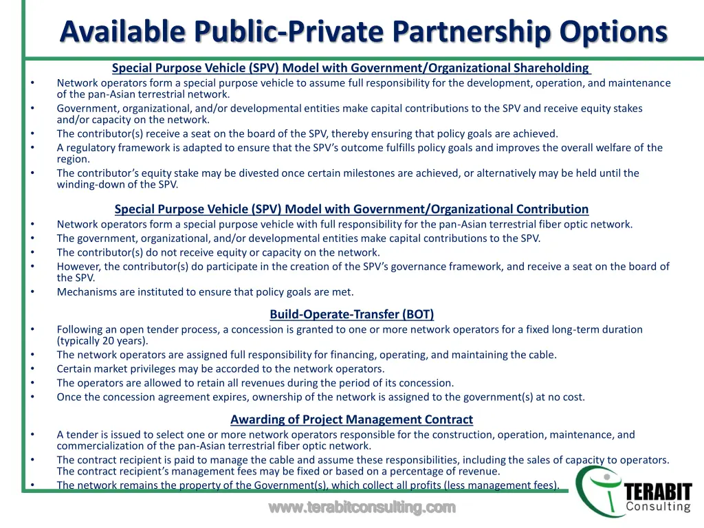 available public private partnership options