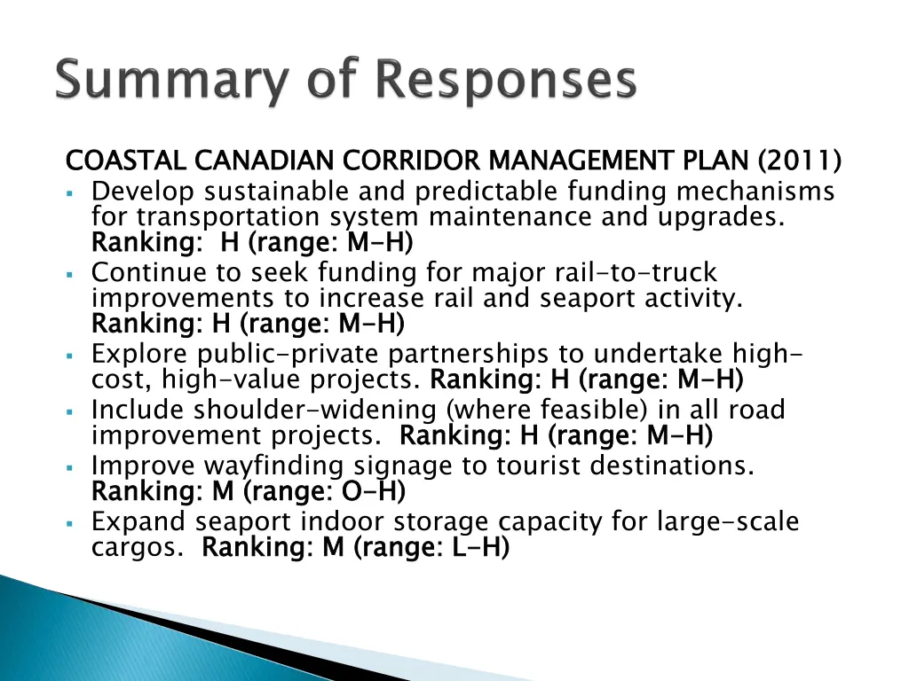 coastal canadian corridor management plan 2011