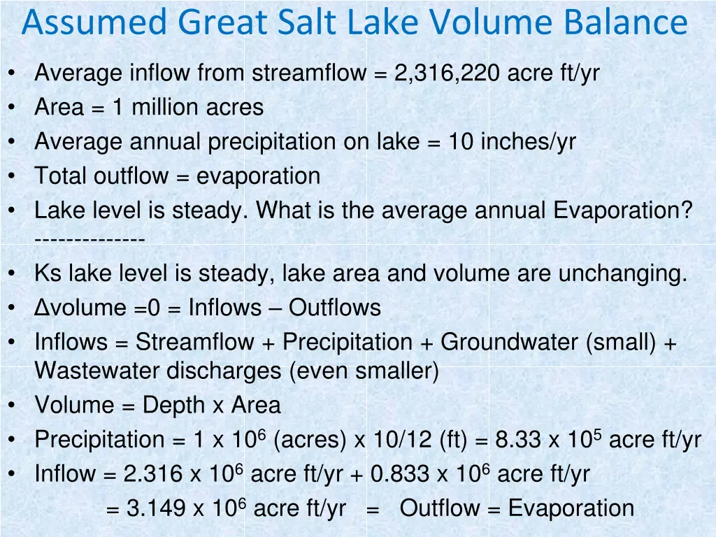 assumed great salt lake volume balance