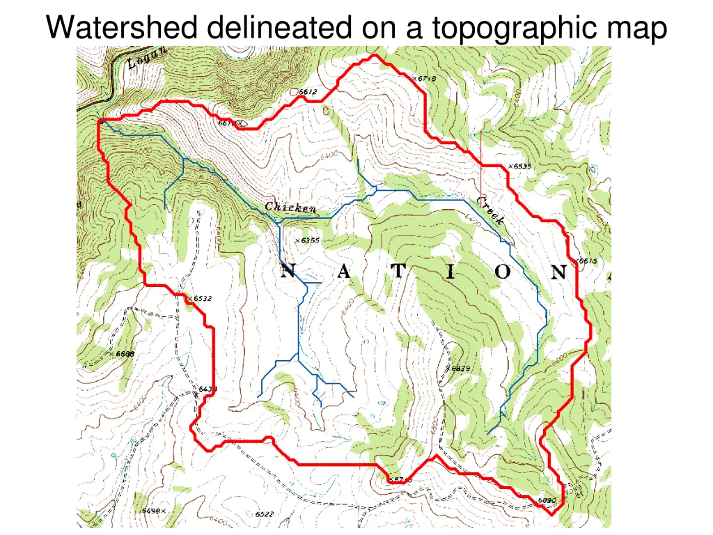 watershed delineated on a topographic map