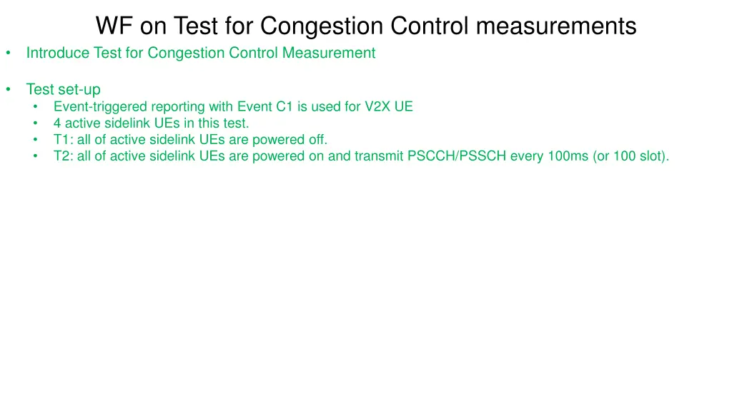 wf on test for congestion control measurements