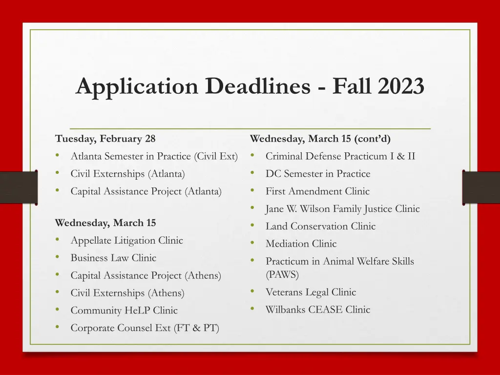 application deadlines fall 2023