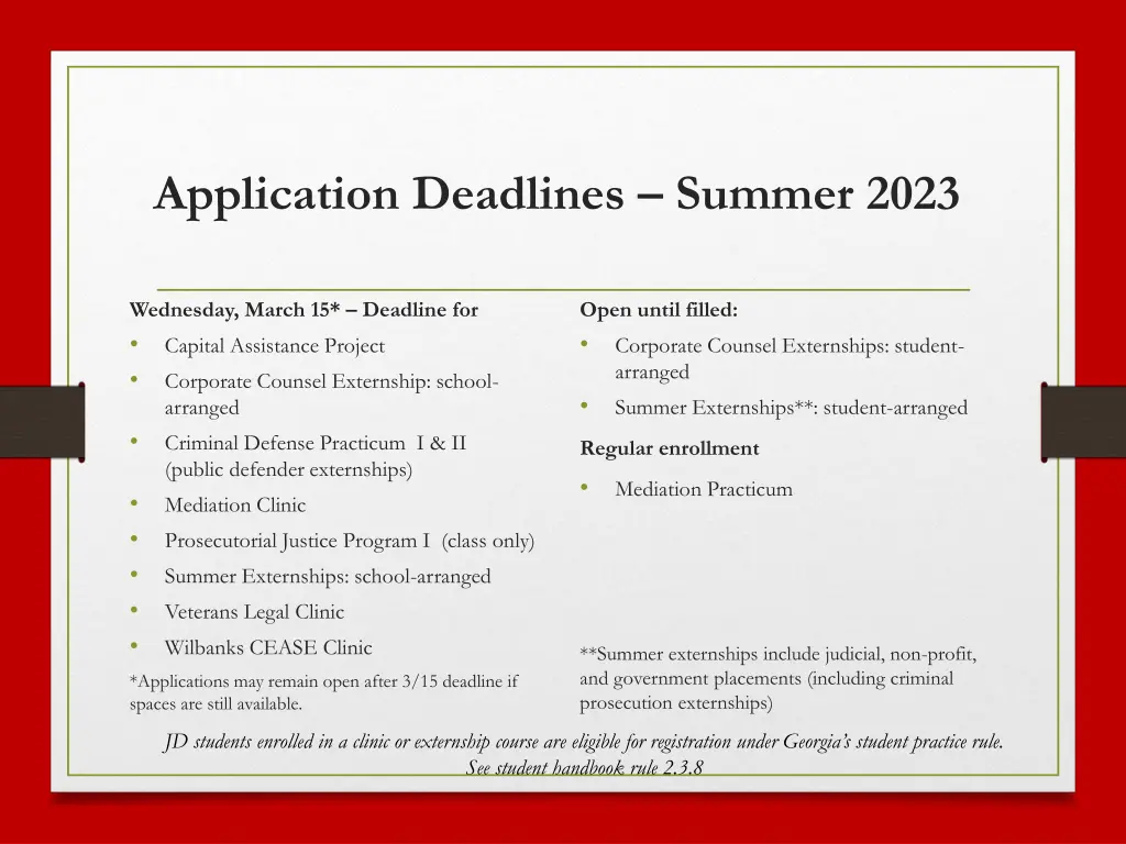 application deadlines summer 2023