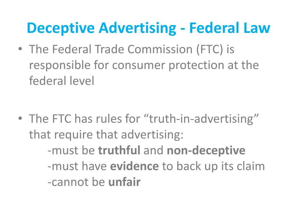 deceptive advertising federal law the federal