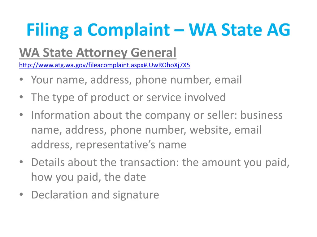 filing a complaint wa state ag wa state attorney