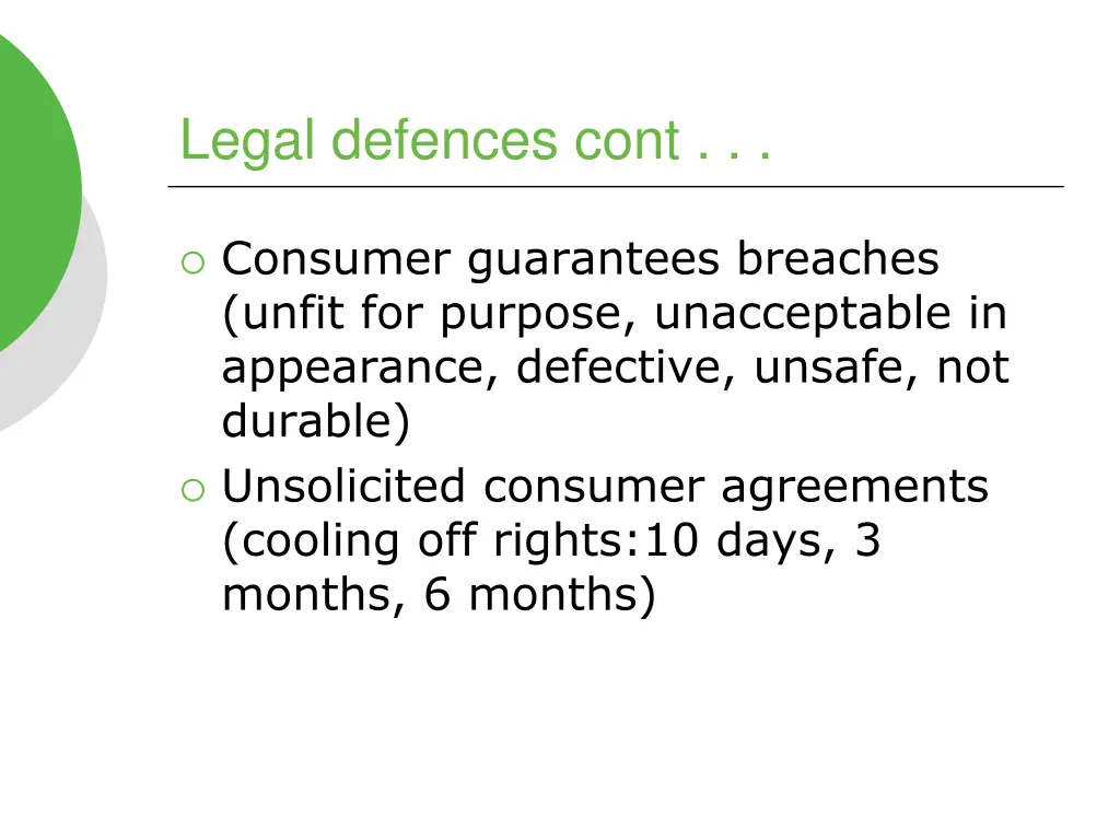 legal defences cont