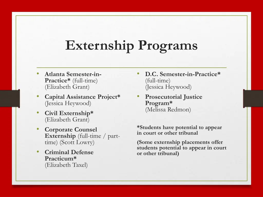 externship programs