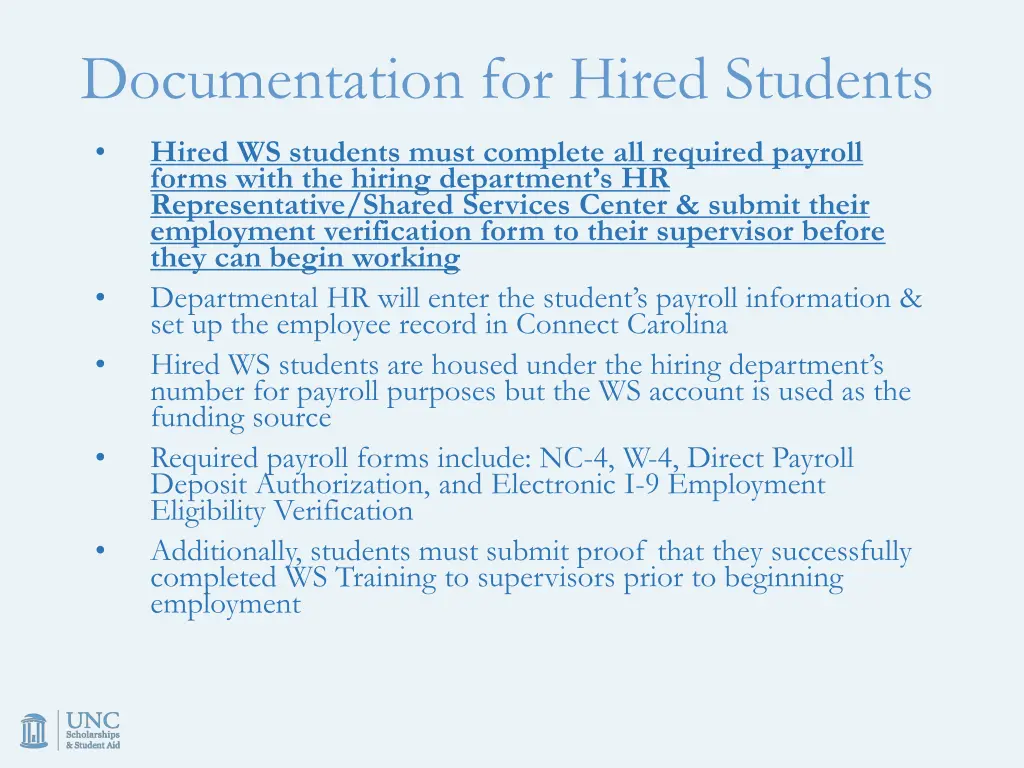 documentation for hired students