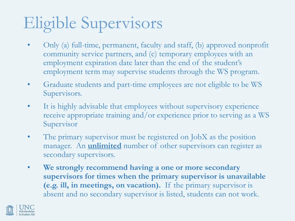 eligible supervisors