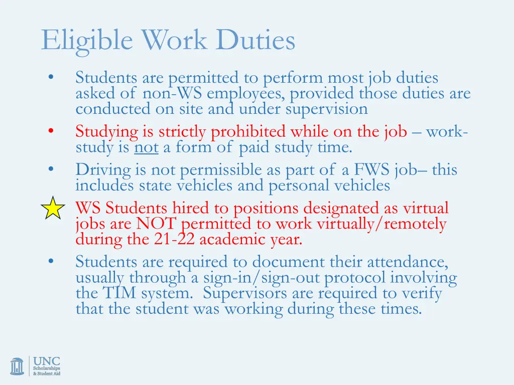 eligible work duties