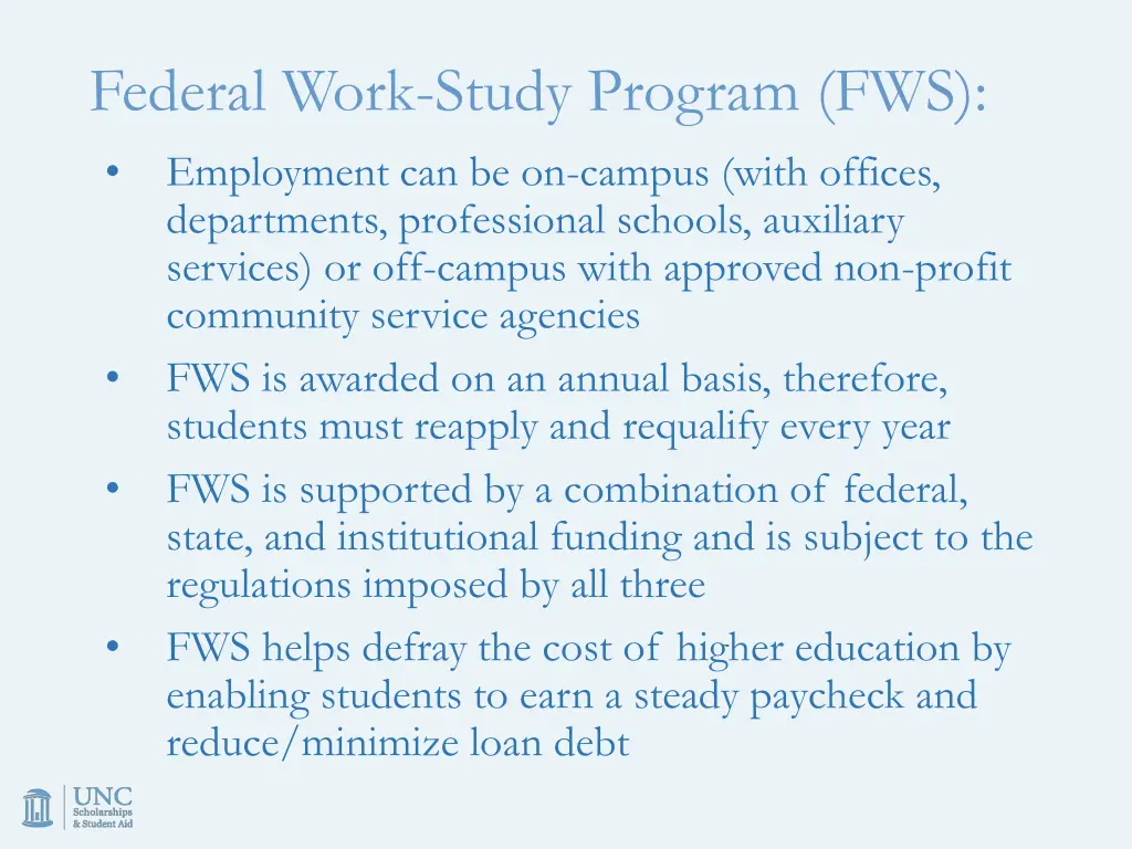 federal work study program fws employment