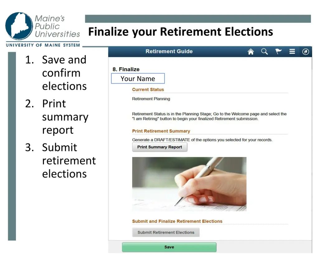 finalize your retirement elections