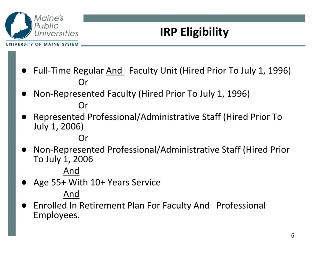 irp eligibility