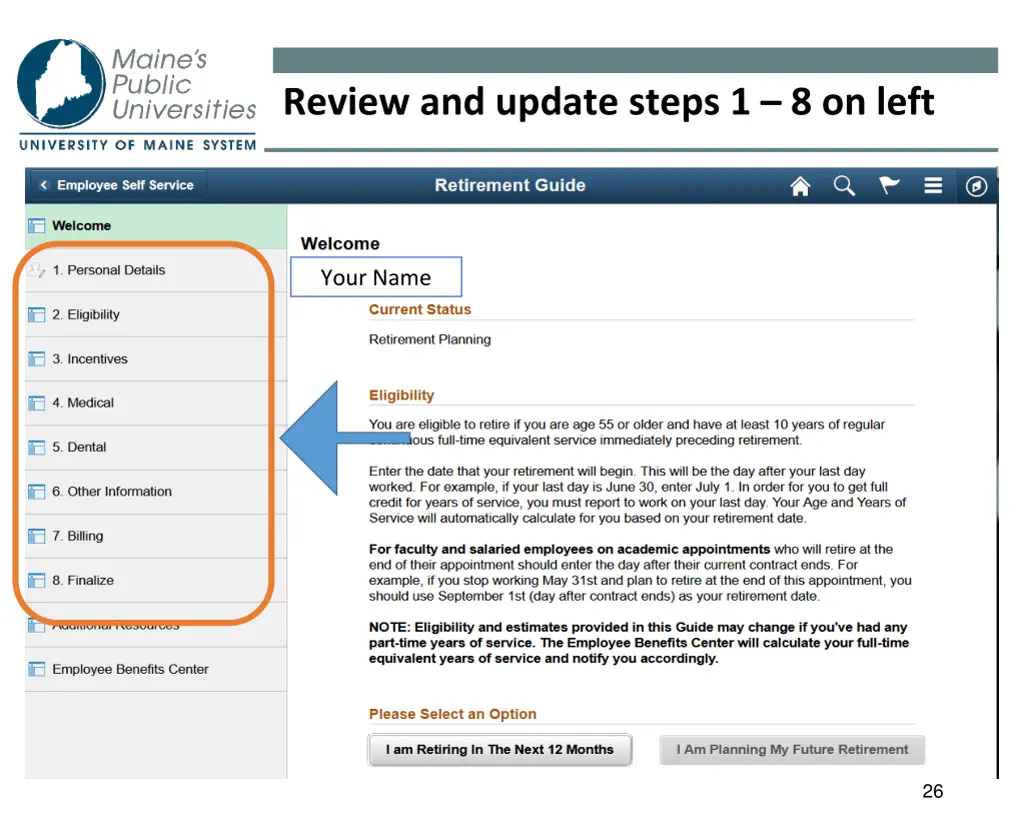 review and update steps 1 8 on left