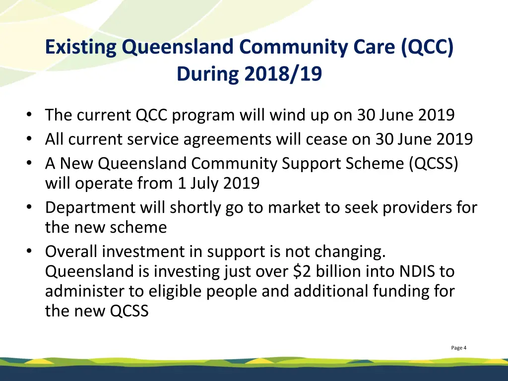 existing queensland community care qcc during