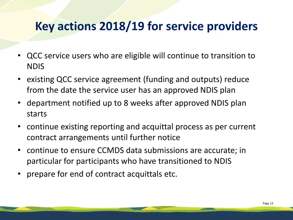 key actions 2018 19 for service providers