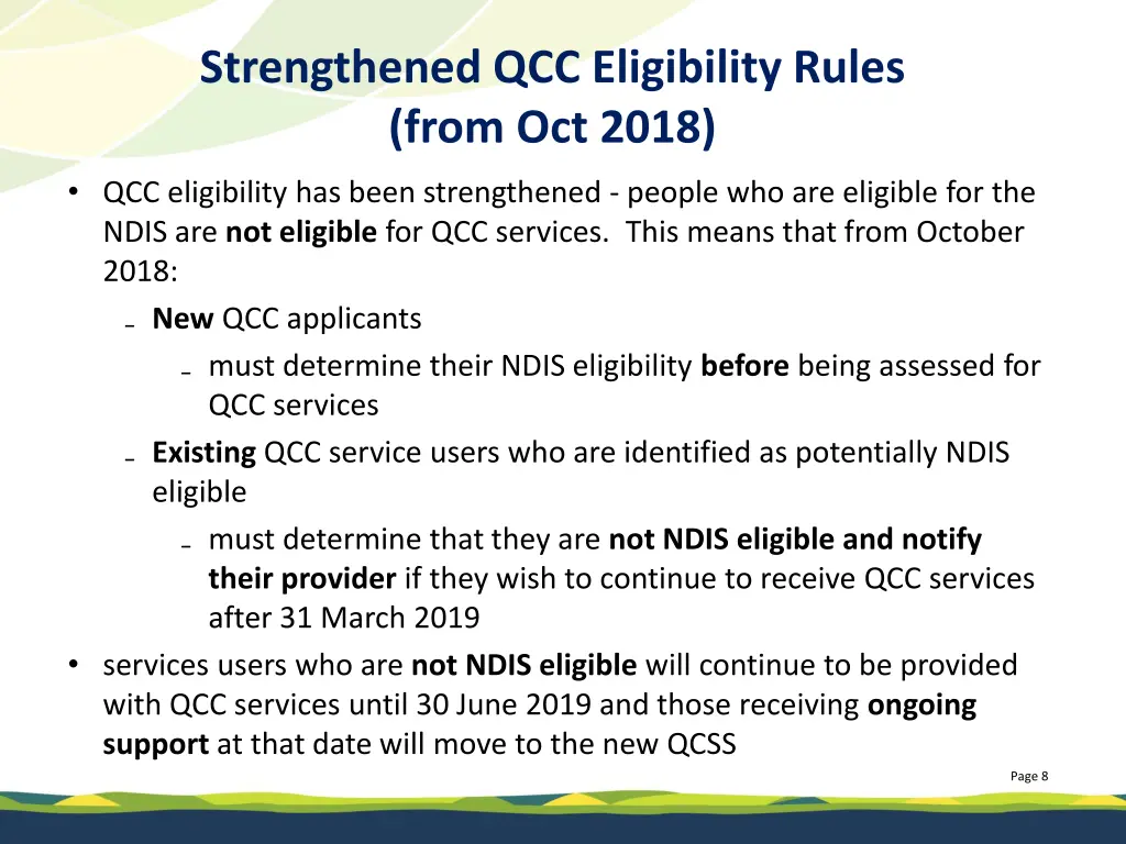 strengthened qcc eligibility rules from oct 2018