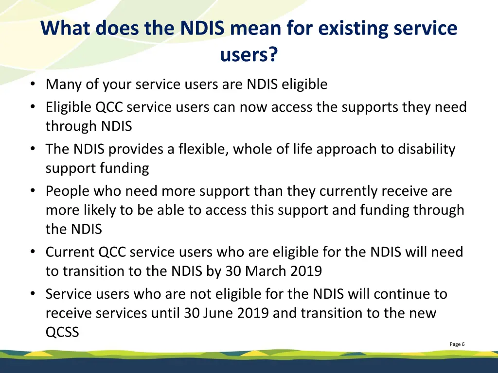 what does the ndis mean for existing service