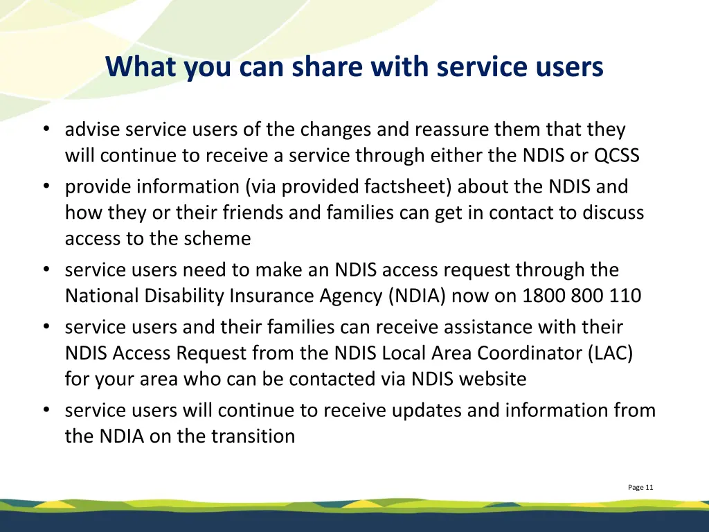 what you can share with service users