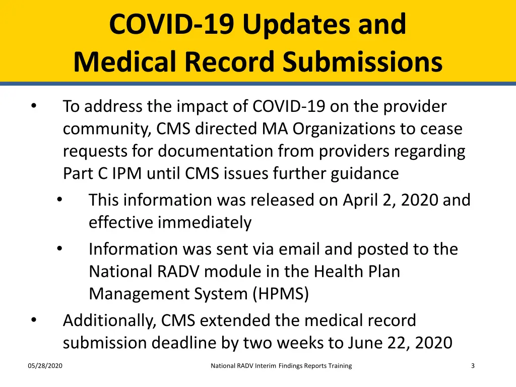 covid 19 updates and medical record submissions