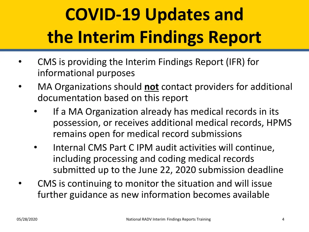 covid 19 updates and the interim findings report