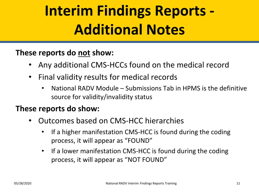 interim findings reports additional notes