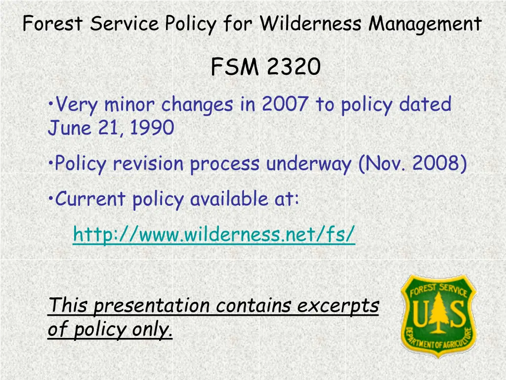 forest service policy for wilderness management