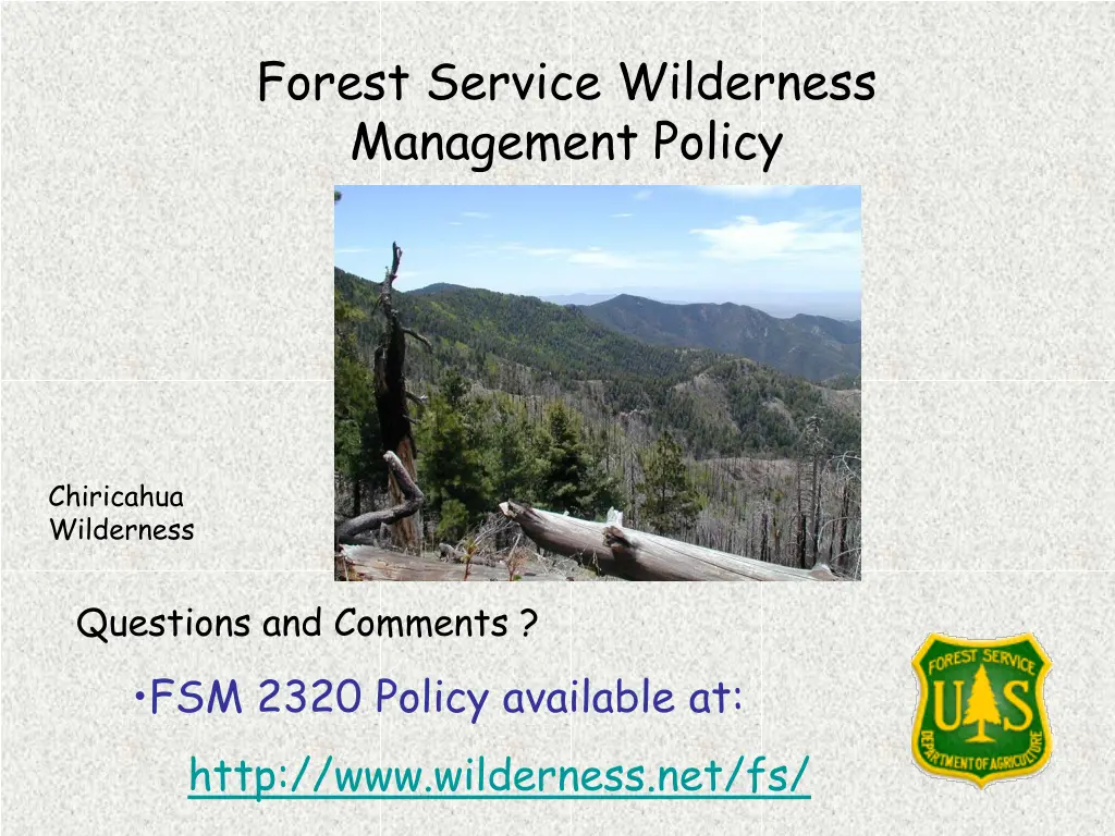 forest service wilderness management policy