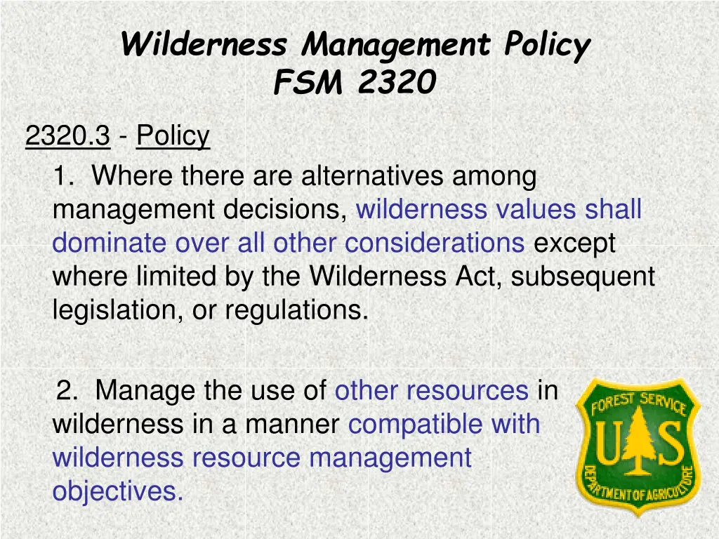 wilderness management policy fsm 2320 1