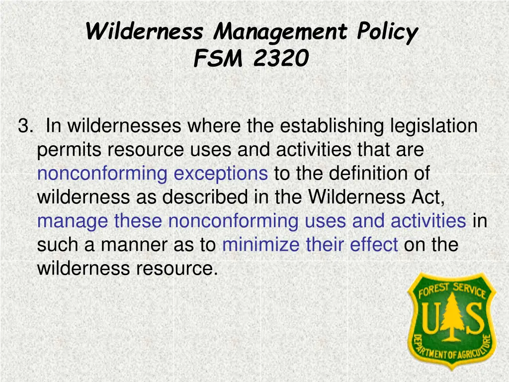 wilderness management policy fsm 2320 2