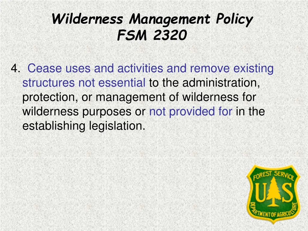 wilderness management policy fsm 2320 3