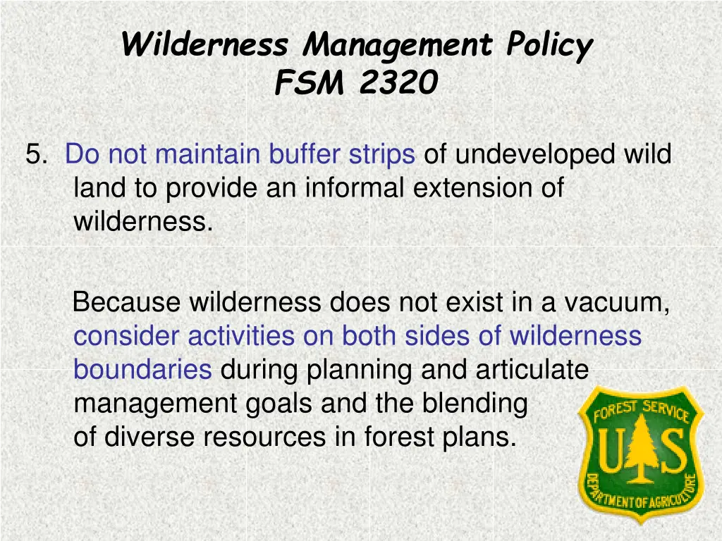 wilderness management policy fsm 2320 4