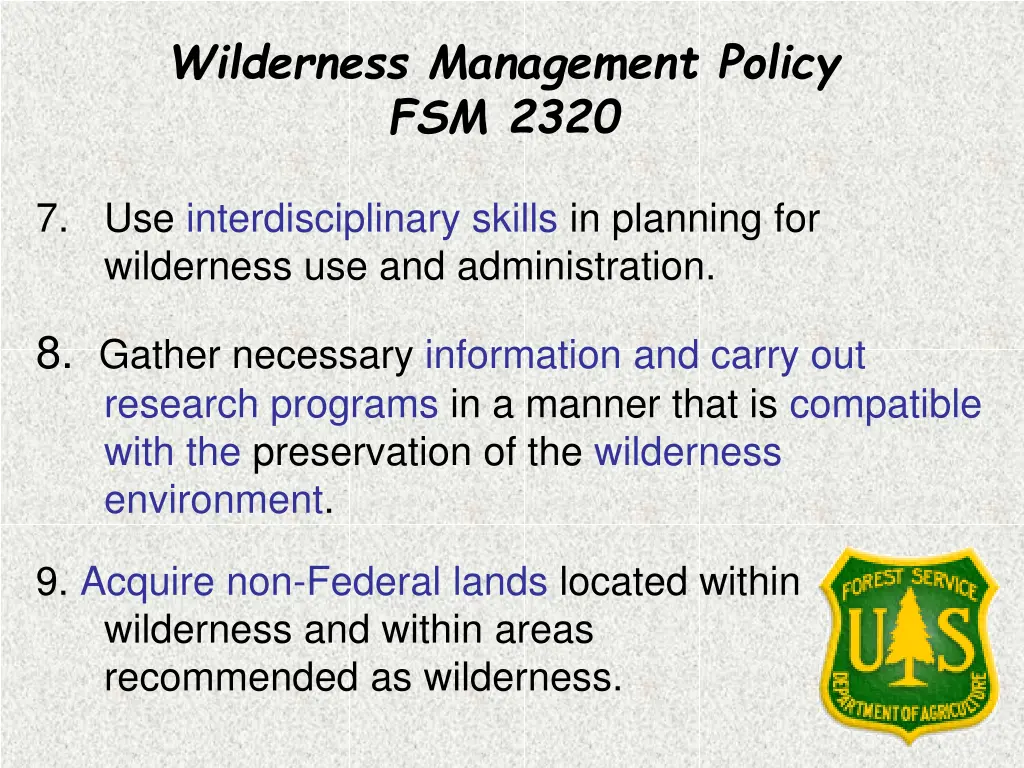 wilderness management policy fsm 2320 5