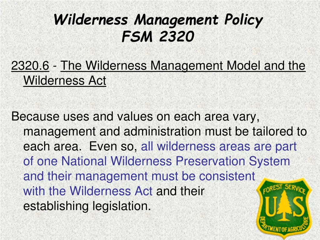 wilderness management policy fsm 2320 7